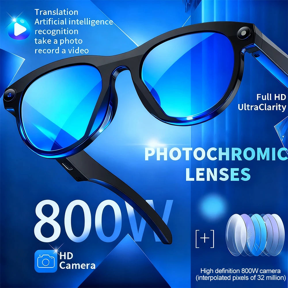 AI Smart Glasses with 8MP Camera Video Recording 100+ Languages Translation Sunglasses Bluetooth Call Music Play Men Women 2025