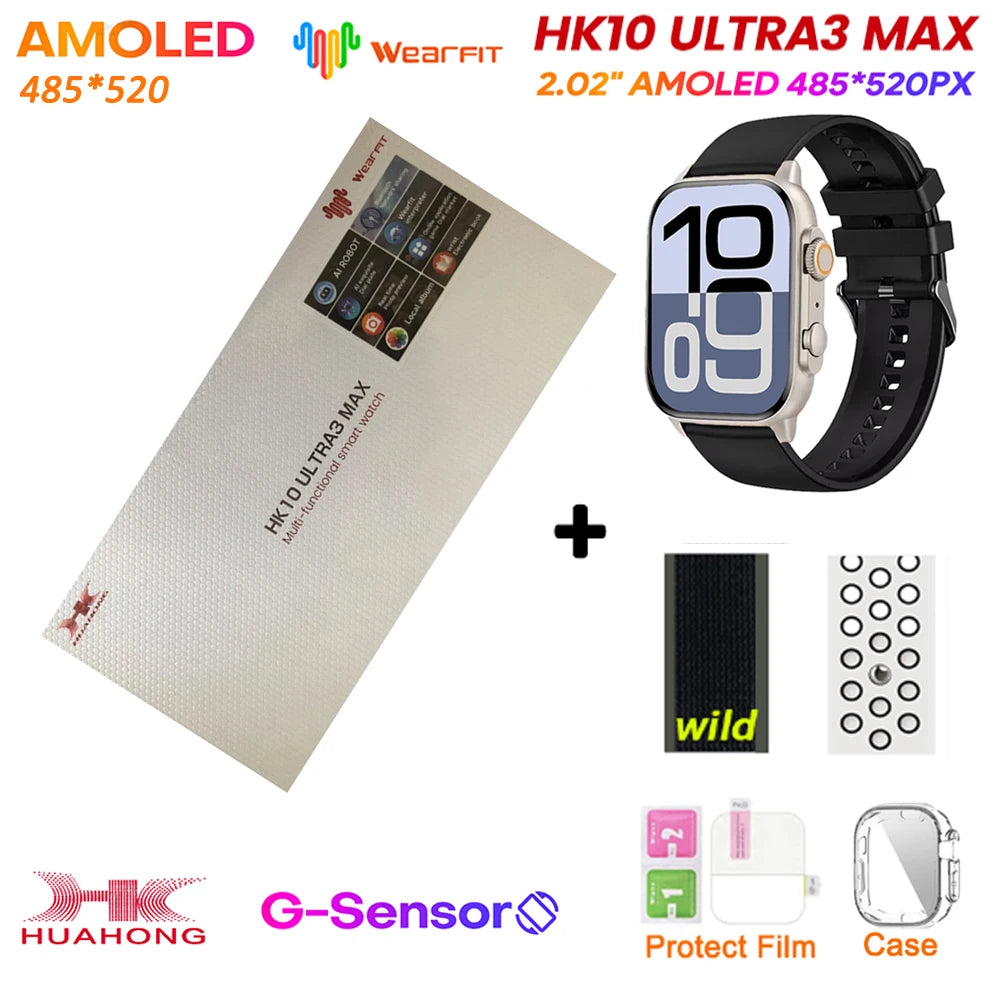 HK10 Ultra 3 MAX Plus 2025 Smart Watch 49mm AMOLED 4GB ROM AI ROBOT Network Sharing NFC GPT Compass GPS Watch for ISO Android