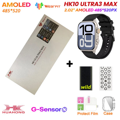 HK10 Ultra 3 MAX Plus 2025 Smart Watch 49mm AMOLED 4GB ROM AI ROBOT Network Sharing NFC GPT Compass GPS Watch for ISO Android