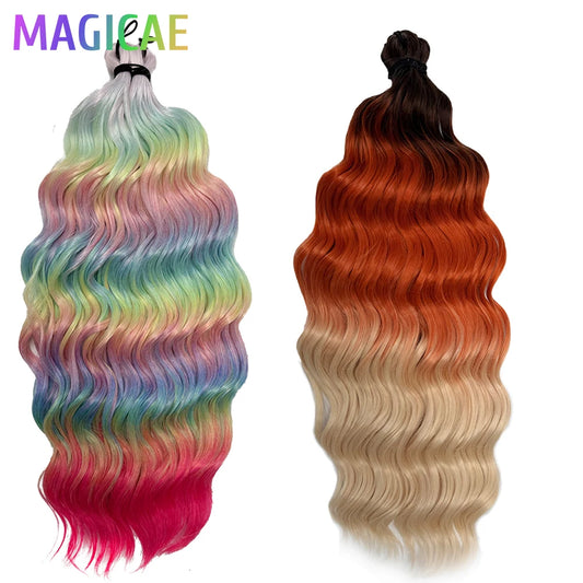 Anna 3Pcs 24Inches Body Wave Crochet Ombre Rainbow 300g Colored Braids Pink Ombre Blond 613 Hair Extension Water White Sliver