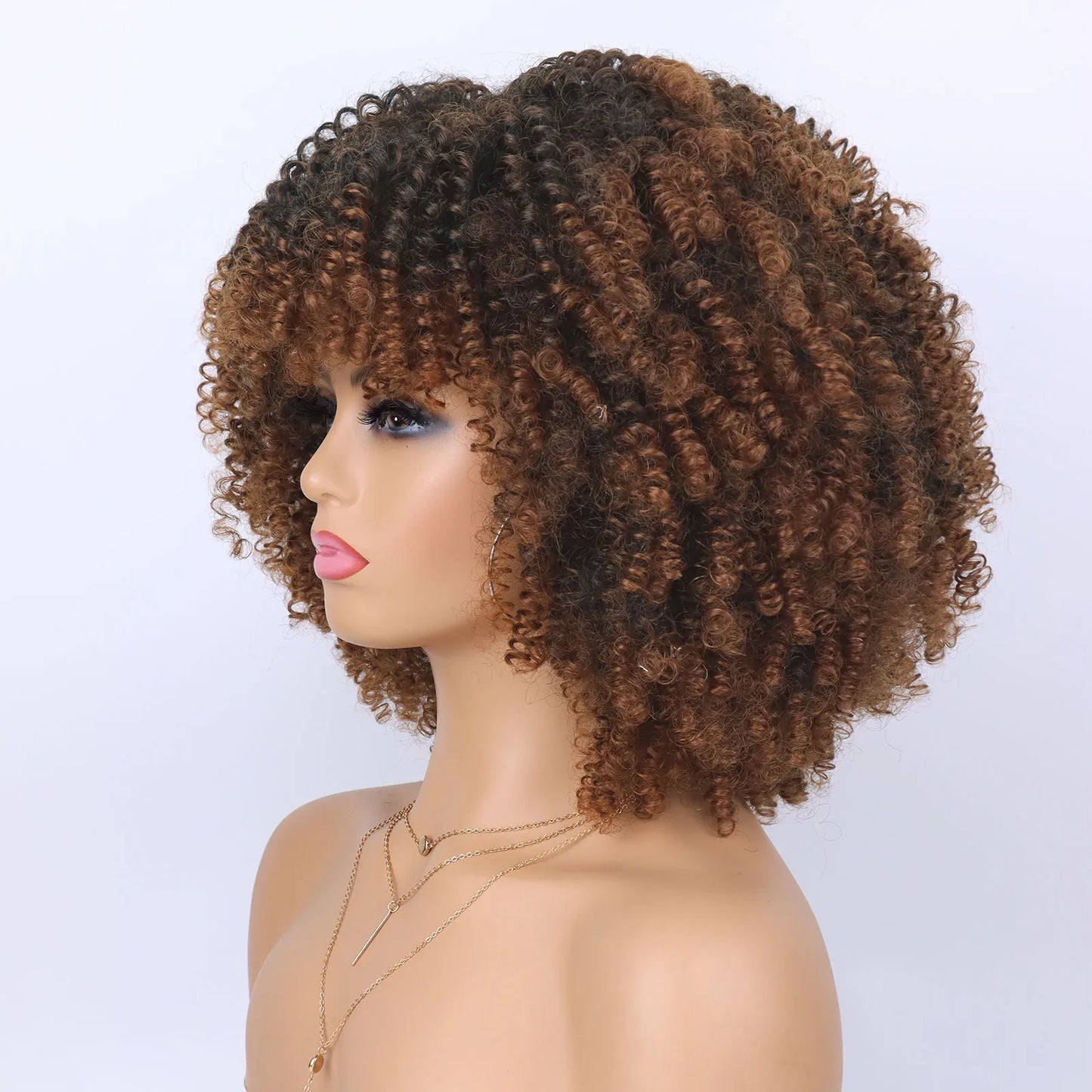 Tereshar Synthetic Short Curly Wigs for Black Women Afro Wig With Bangs Short Afro Kinky Curly Wig for Daily Party Wear