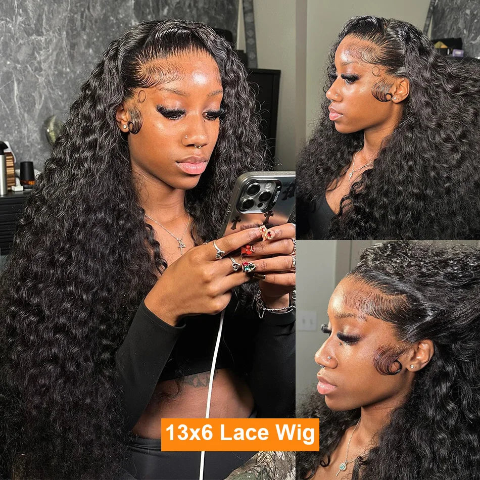 100% Human Hair 13x6 HD Deep Wave Lace Frontal Wigs 13x4 Water Curly 5x5 Glueless Lace Front Wig 30 40 Inch Kinky Closure WearGo
