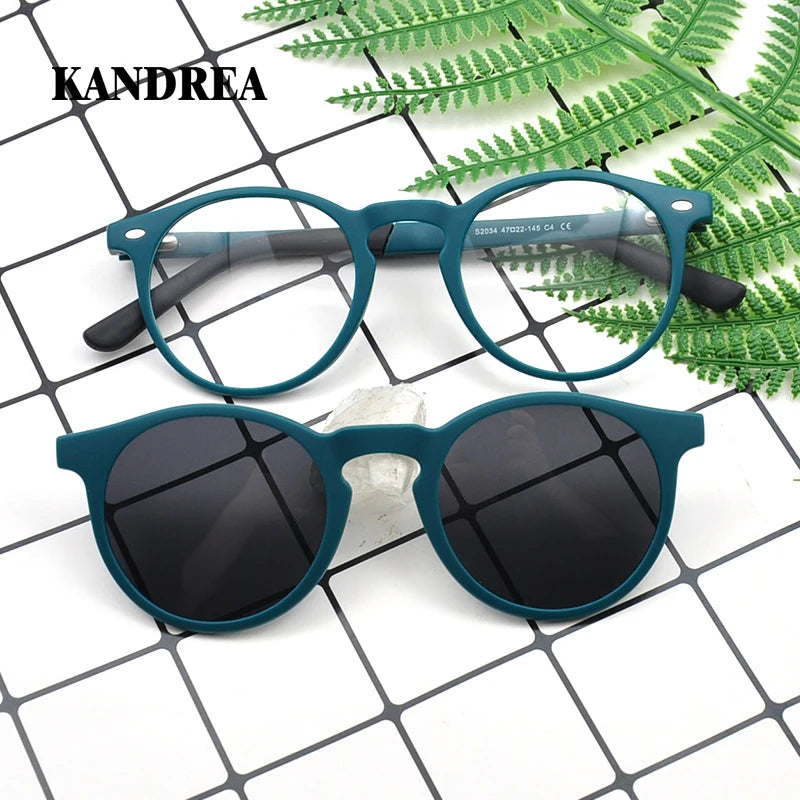 KANDREA Round Vintage Sunglasses Women Man Magnetic Glasses Clip on Brand Designer 2022 Optical Myopia Eyeglasses Frame S2034
