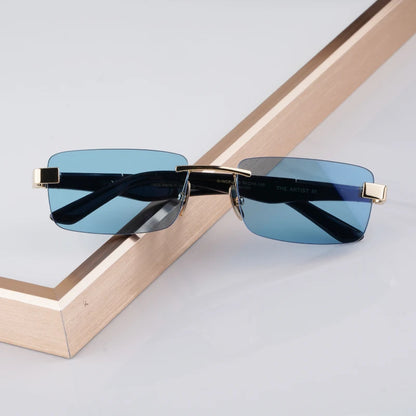 THE ARTIST III Designer Rimless Sunglasses Rectangle Men Alloy Acetate Germany Brand Trendy Classical High Quality Women UV400