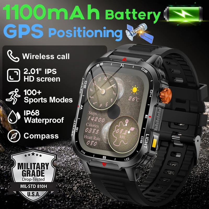 New men's smart watch For xiaomi with flashlight Bluetooth phone built-in compass 1100mAh large-capacity battery video DIY dial