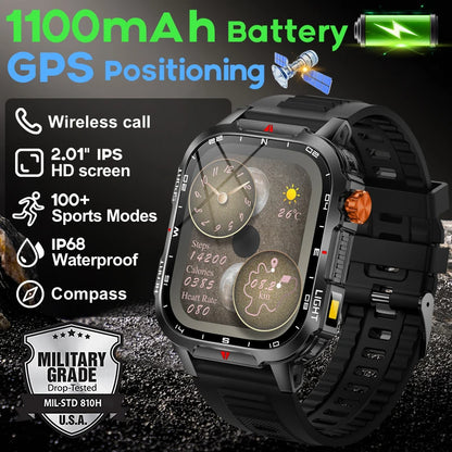 New men's smart watch For xiaomi with flashlight Bluetooth phone built-in compass 1100mAh large-capacity battery video DIY dial