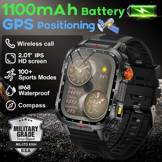 New men's smart watch For xiaomi with flashlight Bluetooth phone built-in compass 1100mAh large-capacity battery video DIY dial