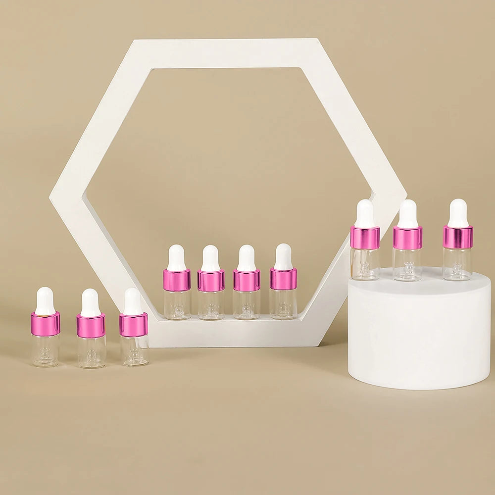 10pcs 2ml Empty Glass Dropper Bottle,Leakproof Essential Oils Sample Liquid Perfume Container for Storage Travel, 4 Colors