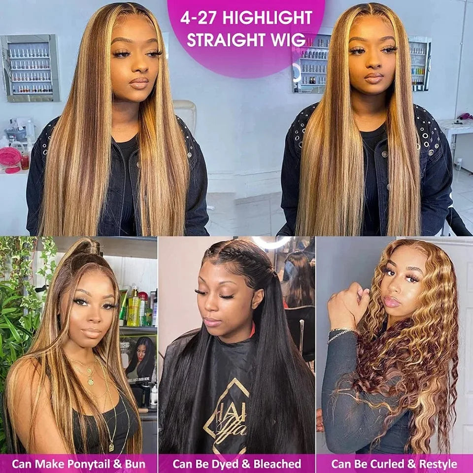 P4/27 Highlight Straight 13x6 Lace Frontal Human Hair Wig Blonde Brown Piano Colored 13x4 Transparent Lace Front Wig Pre Plucked