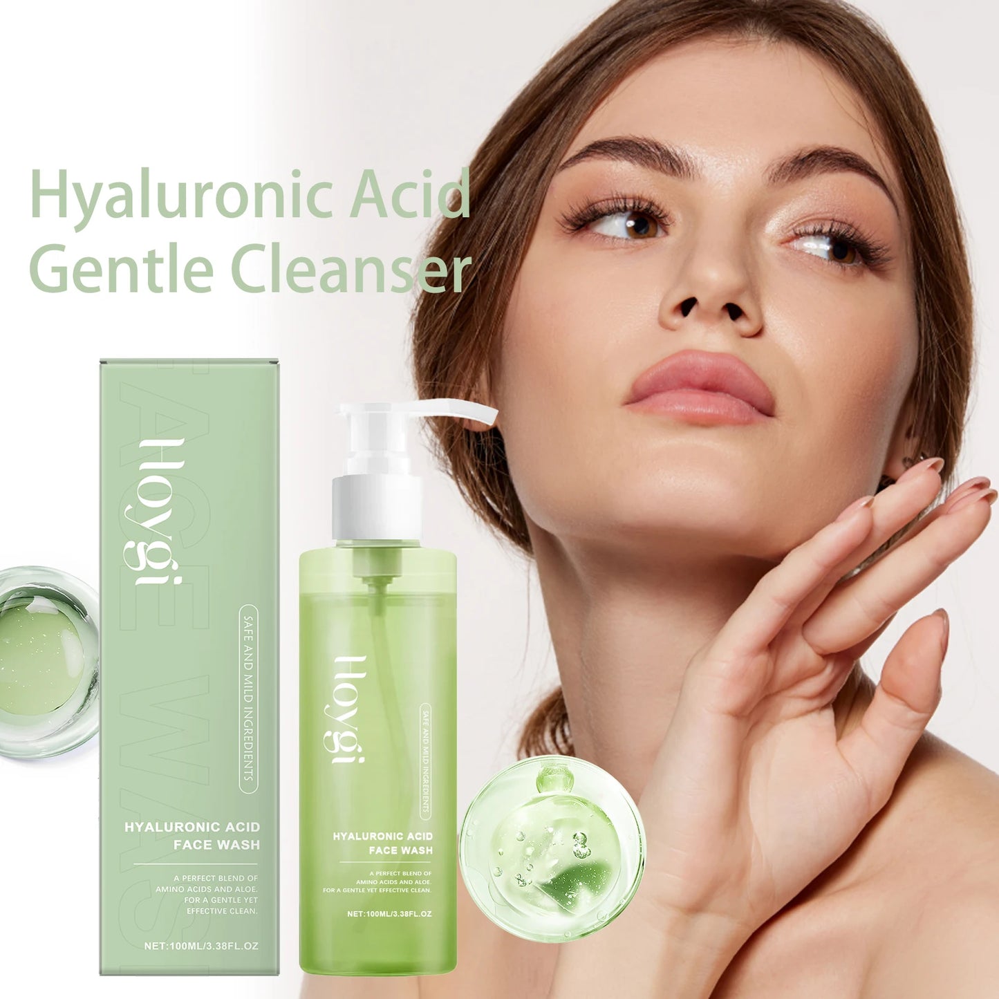Hyaluronic Acid Face Cleanser Gel for Sensitive Skin Deep Pore Cleansing Makeup Remover Moisturizing Non Drying Formula 100ml