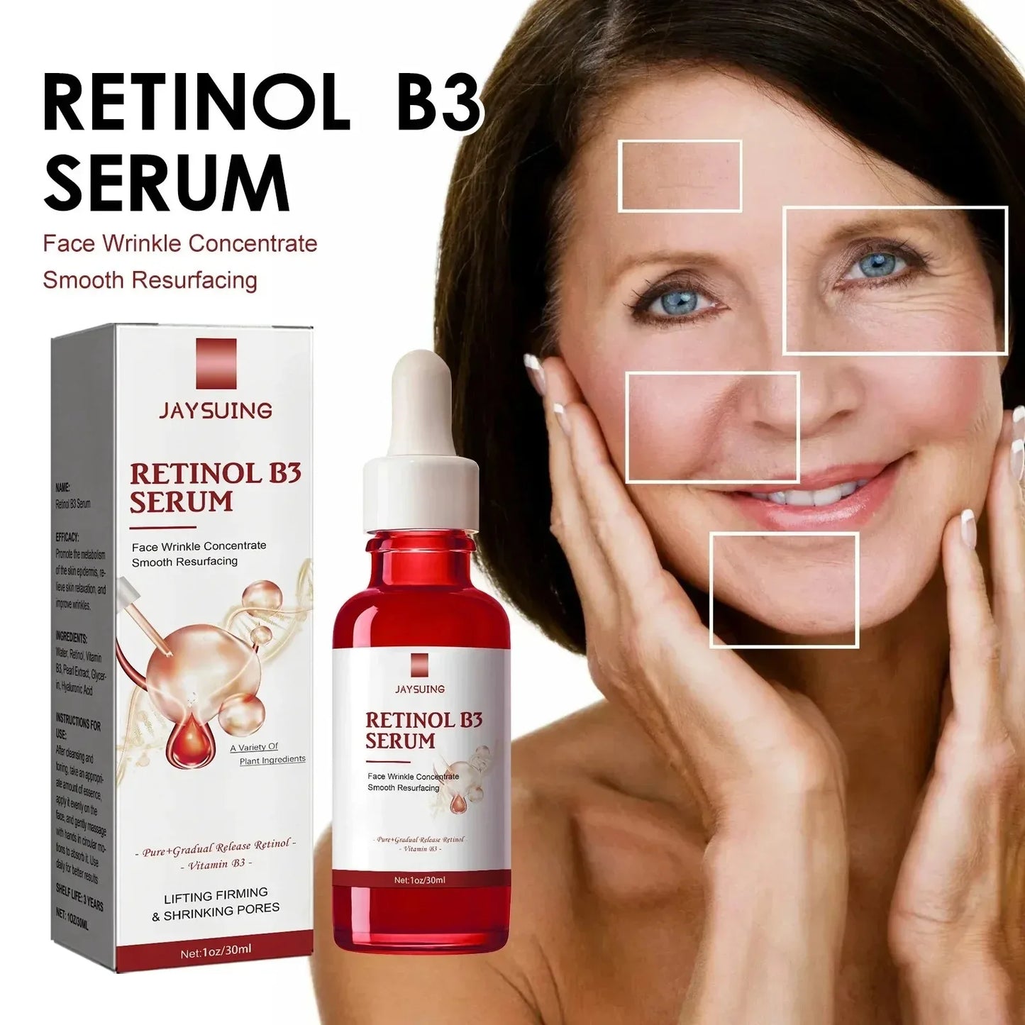 Retinol B3 Face Essence Deep Moisturizing Nourish Younger Fade Fine Line Lifting Firming Repair Smooth Tighten Serum Skin Care