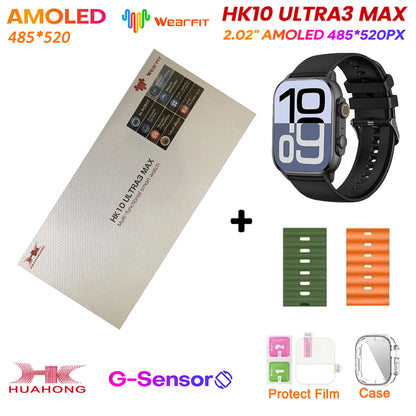 HK10 Ultra 3 MAX Plus 2025 Smart Watch 49mm AMOLED 4GB ROM AI ROBOT Network Sharing NFC GPT Compass GPS Watch for ISO Android