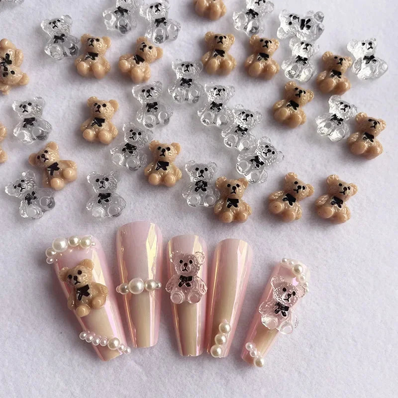 Nail Art Cute Bear Jewelry Metal Frosted Three-Dimensional Candy 3D Cartoon Crown Bear White Cute Nail Charms 네일파츠