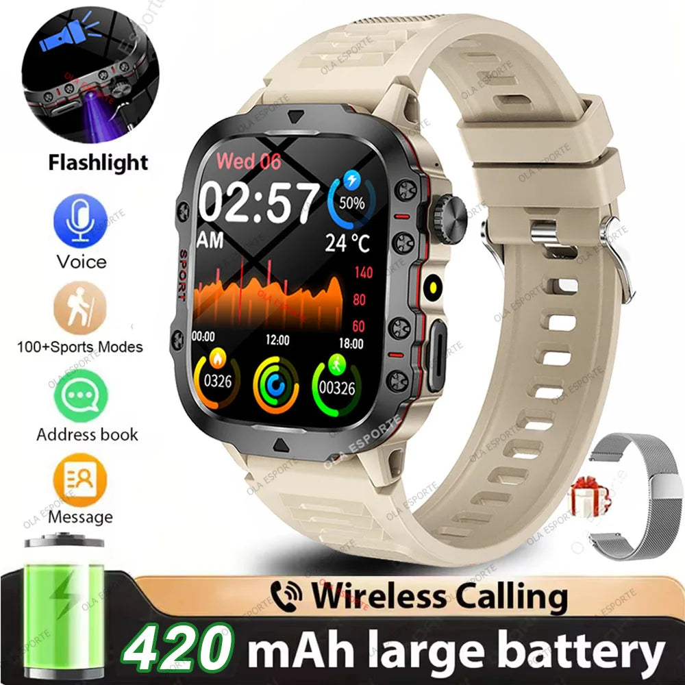 2025 Military Smartwatch GPS Men Flashlight Waterproof Outdoor Sport Tracker HD Bluetooth Calls Smart Watch New For Android IOS