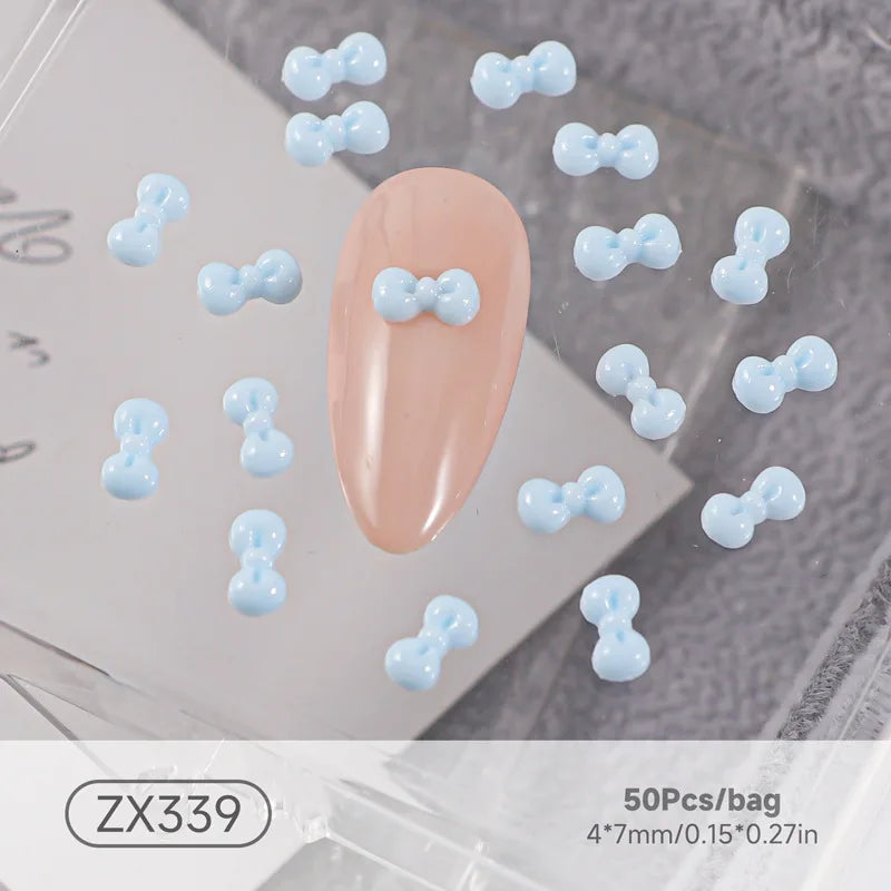 50PCS 3D Nail Art Bow Charms Supplies Kawaii Accessories Resin Parts For Manicure Decor Nails Decoration Design Material Tool