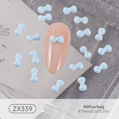 50PCS 3D Nail Art Bow Charms Supplies Kawaii Accessories Resin Parts For Manicure Decor Nails Decoration Design Material Tool