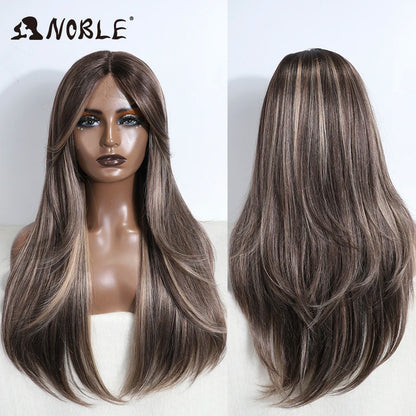 Noble Synthetic Lace Front Wig 26" Straight Ombre lace Cosplay Wig  Lace Part Wig Blonde Wigs For Women Wig synthetic Lace Wig