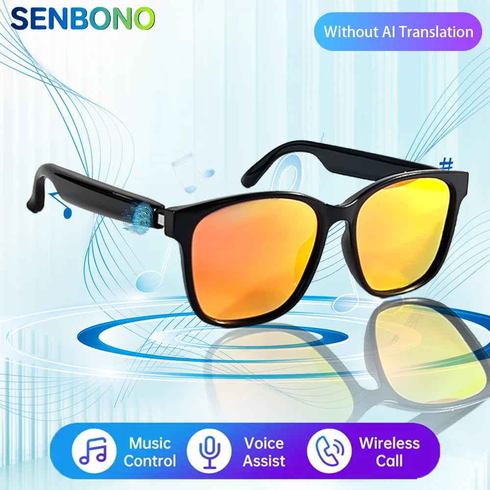 SENBONO 2025 New Smart Glasses with AI Translation Smart Glasses  Outdoor Sport Fishing Driving Sunglass for IOS Android Xiaomi