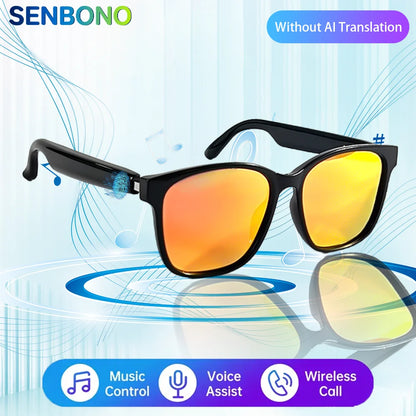 SENBONO 2025 New Smart Glasses with AI Translation Smart Glasses  Outdoor Sport Fishing Driving Sunglass for IOS Android Xiaomi