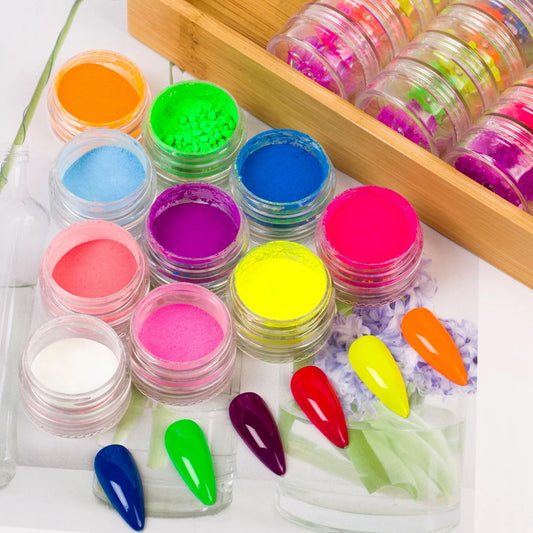 6Color/Set Neon Pigment Powder Fluorescent Nail Glitter Powder Chrome Pearlescent Powder Epoxy Resin Eyeshadow Cosmetic Pigment