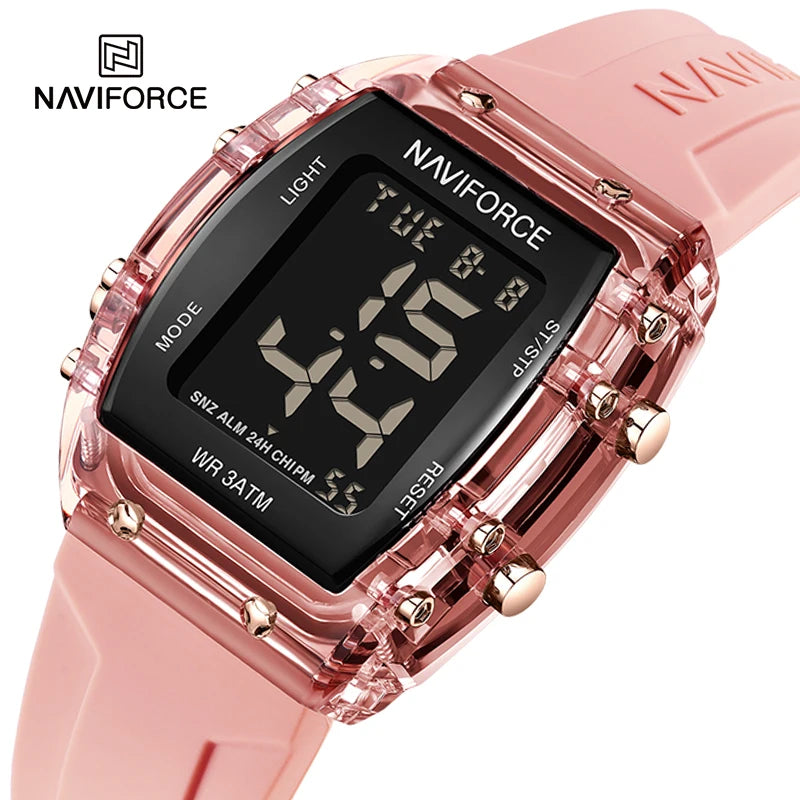 NAVIFORCE Watches for Woman LCD Digital Movement Female Clock Fashion 50m Waterproof Silicone Band Sport Electronic Wristwatches