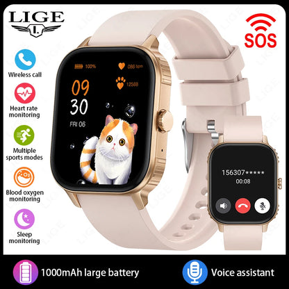 LIGE Women Smart Watch Bluetooth Call Heart Rate Sleep Monitor AI Voice Alarm Clock Music Control IP68 Waterproof Smartwatch Men