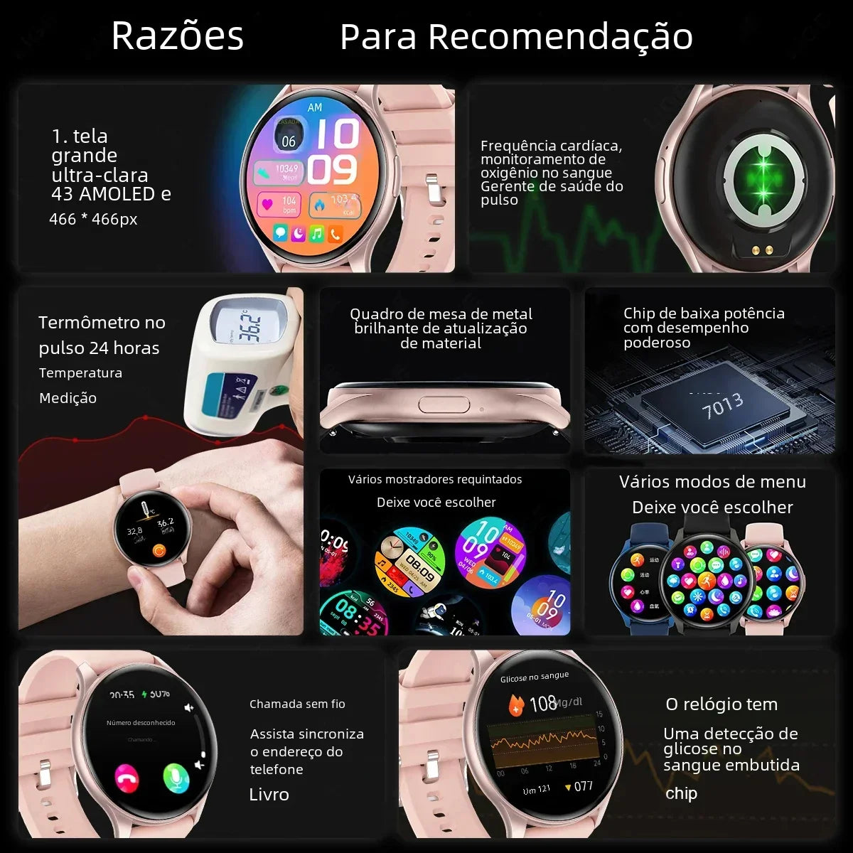 2025New Smartwatch Women 466*466 AMOLED 1.43" HD Screen Blood Pressure Monitor Bluetooth Call IP68 Waterproof Sports Smart Watch