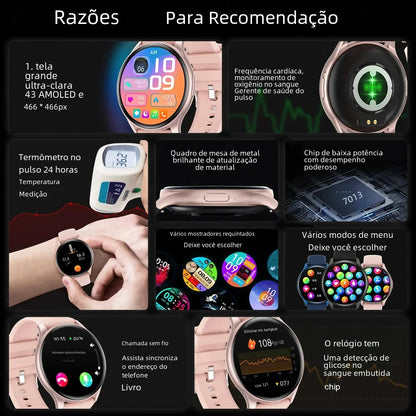 2025New Smartwatch Women 466*466 AMOLED 1.43" HD Screen Blood Pressure Monitor Bluetooth Call IP68 Waterproof Sports Smart Watch