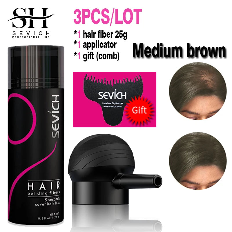 10 Colors Sevich Hair Fibers Keratin Fibers Applicator Hair Building Fibers Spray Hair Loss Instant Regrowth Thickening Powders