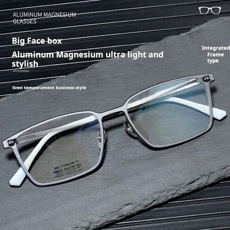 TFTB Ultra-light Pure Titanium Men's Square Eyewear Business Fashion Aluminum Magnesium Optical Prescription Glasses Frame 144mm