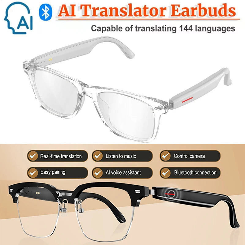 Smart Glasses 144 AI Languages Translator Chat Intelligent Bluetooth Call Glass Touch Headset Real-time Sunglasses for Women Man