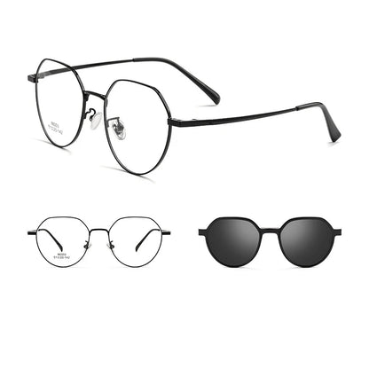 Trendy Polarized Clip On Sunglasses Titanium Alloy Glasses Frame Women Optical Round Sunshades Eyewear