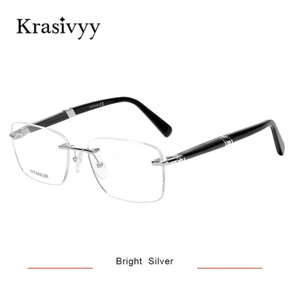 Krasivyy Rimless Wooden Glasses Frame Men Light Weight Optical  Eyeglasses Frame Prescription Myopia spectacles Titanium