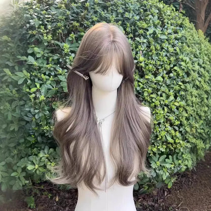 Synthetic wig mint gray brown long roll imitation human hair water ripple wig set
