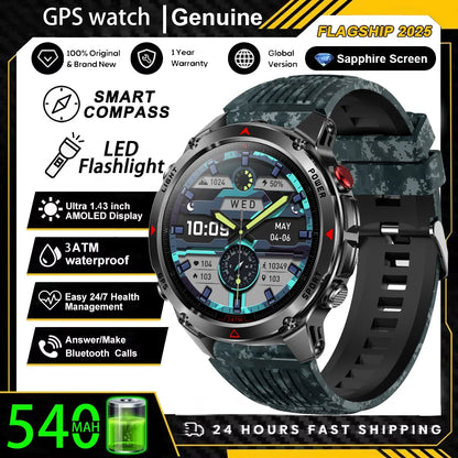 Military T-Rex 3 GPS Waterproof Smart Watch 1.46"HD AMOLED Built-in 6 Frequency Satellite Outdoors Sports Fitness Smart Bracelet