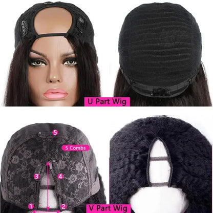 U V Part Wig Human Hair 100% Remy Raw Human Hair 32 34 Inch 250% No Glue  Brazilian Loose Wavy V Part Human Hair Wigs for Women