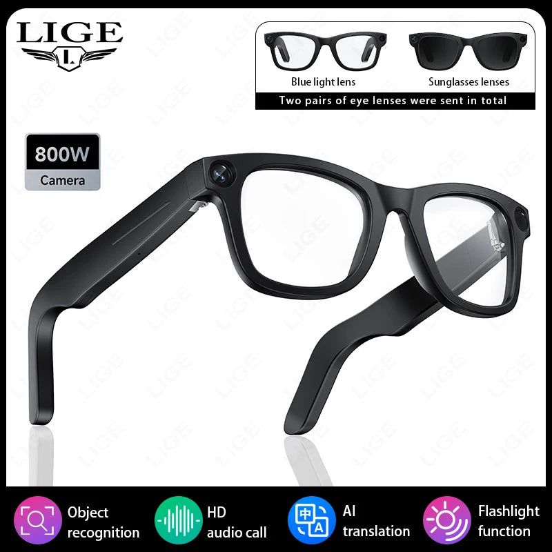 LIGE New 800W Pixels Camera AI smart glasses 32GB Memory 1080P Video Shoot Wireless Transmission AI Translation Smart Sunglasses