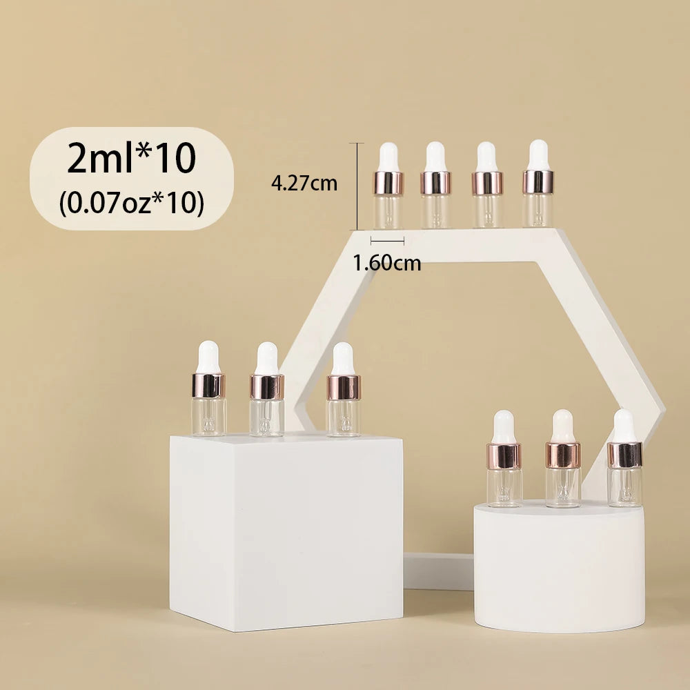 10pcs 2ml Empty Glass Dropper Bottle,Leakproof Essential Oils Sample Liquid Perfume Container for Storage Travel, 4 Colors