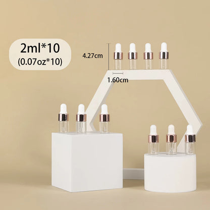 10pcs 2ml Empty Glass Dropper Bottle,Leakproof Essential Oils Sample Liquid Perfume Container for Storage Travel, 4 Colors