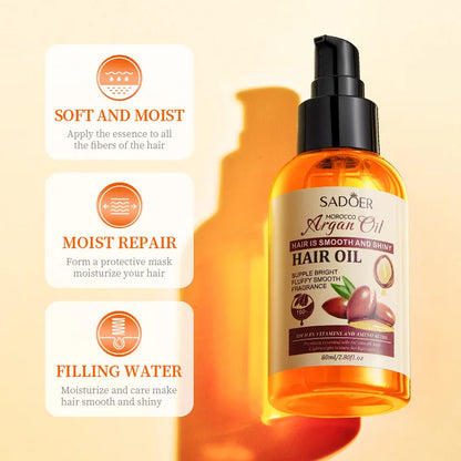 80ml Argan Oil Hair Care Essential Oil, Conditioner, Contains Argan Extract, Refreshing and Non-Greasy, Easy to Absorb, Cares for Hair, Moisturizes Dry and Frizzy Hair, Makes Hair Silky and Easy to Comb, Suitable for Dry Hair