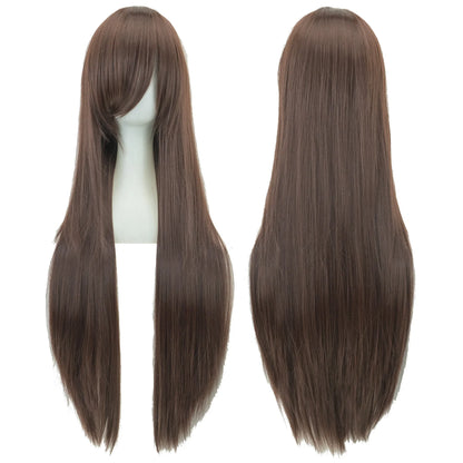 80cm Long Synthetic Hair White Purple Cosplay Wigs Party Black Hair  for Women Straight Wig Hairpiece