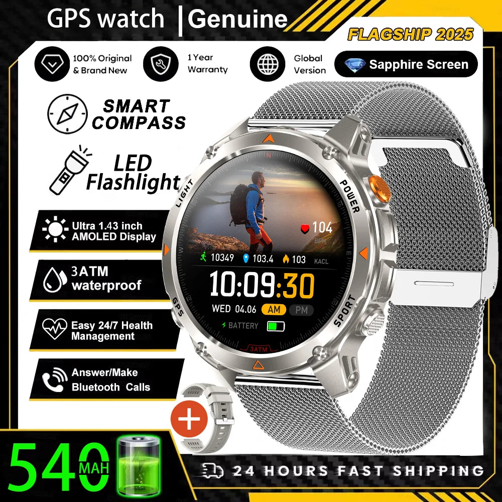 Military T-Rex 3 GPS Waterproof Smart Watch 1.46"HD AMOLED Built-in 6 Frequency Satellite Outdoors Sports Fitness Smart Bracelet