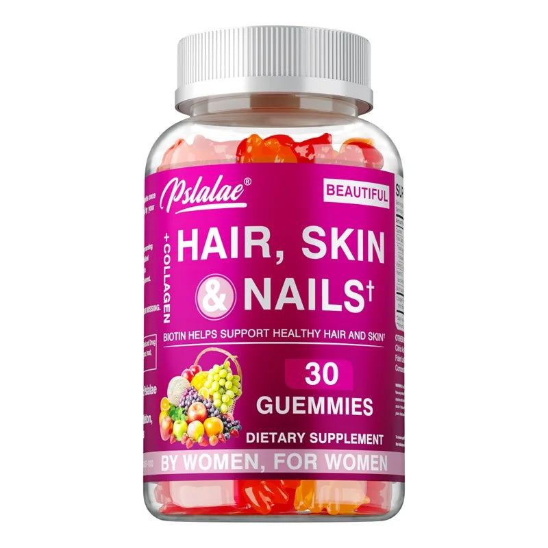 Hair Skin Nails Gummies - Increases Skin Elasticity, Skin Beauty, Promotes Hair Growth, Supports Healthy Hair, Skin, and Nails