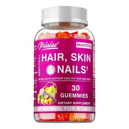 Hair Skin Nails Gummies - Increases Skin Elasticity, Skin Beauty, Promotes Hair Growth, Supports Healthy Hair, Skin, and Nails