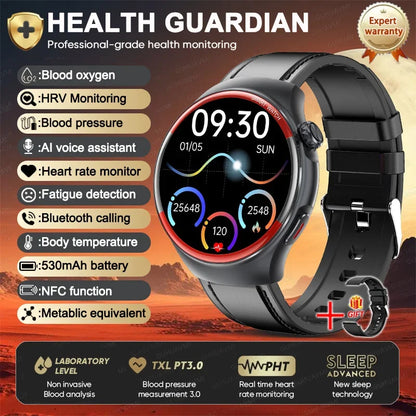 2025 NEW AI Medical Diagnosis Blood glucose Smart Watch Blood pressure NFC Heart rate Bluetooth Call SOS Health Smartwatch Men