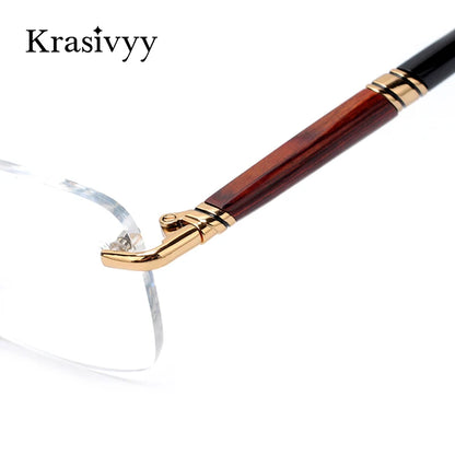 Krasivyy Rimless Wooden Glasses Frame Men Light Weight Optical  Eyeglasses Frame Prescription Myopia spectacles Titanium