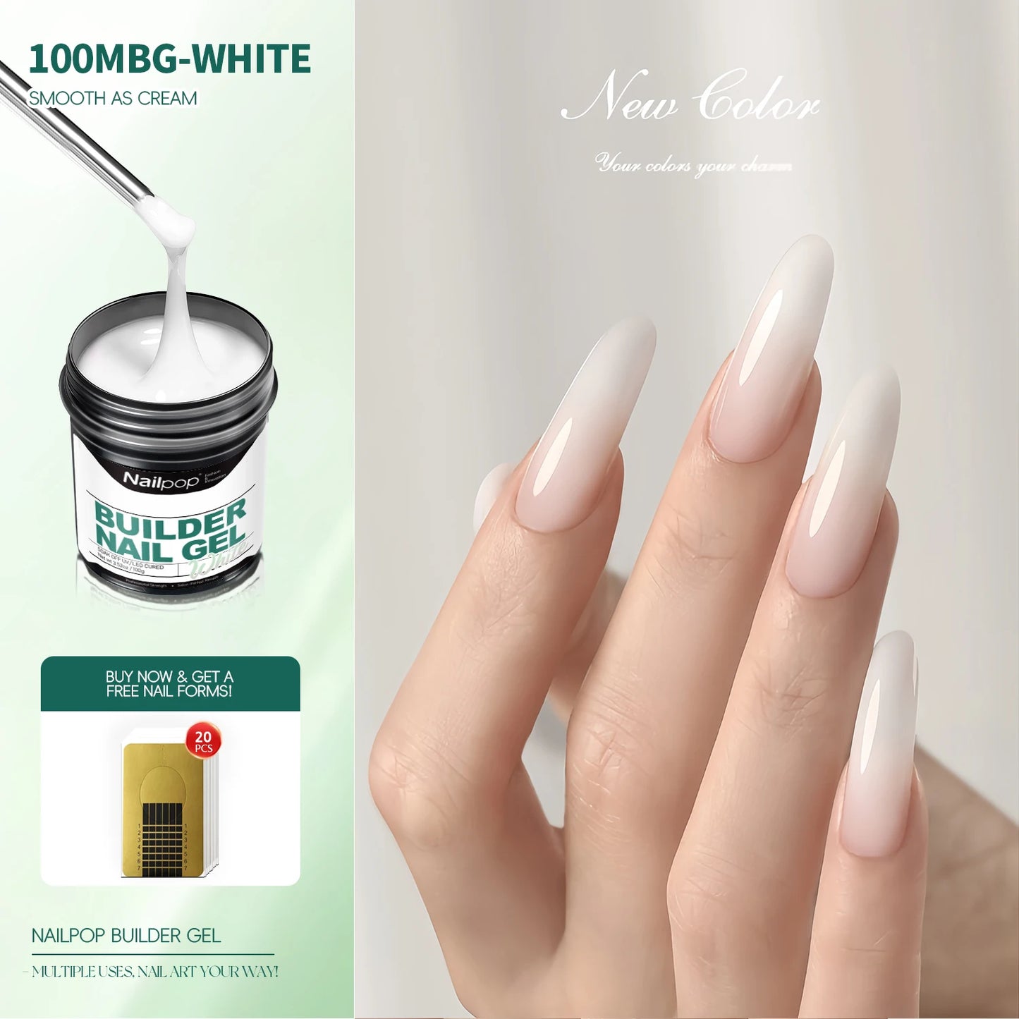 Nailpop 30/100g Hard Gel Milky Smooth UV Nail Gel for Quick Extension Long Lasting Soak Off Nail Builder Gel Nail Art Manicure