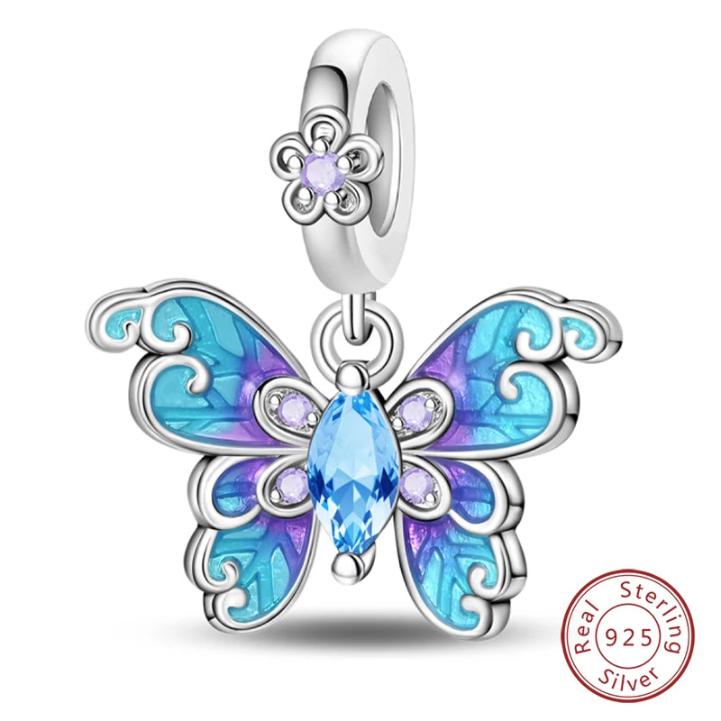 925 Sterling Silver Blue Purple Butterfly Perfume Bottle Starry Sky Hot Air Balloon Charms Beads Fit DIY S925 Bracelets Jewelry