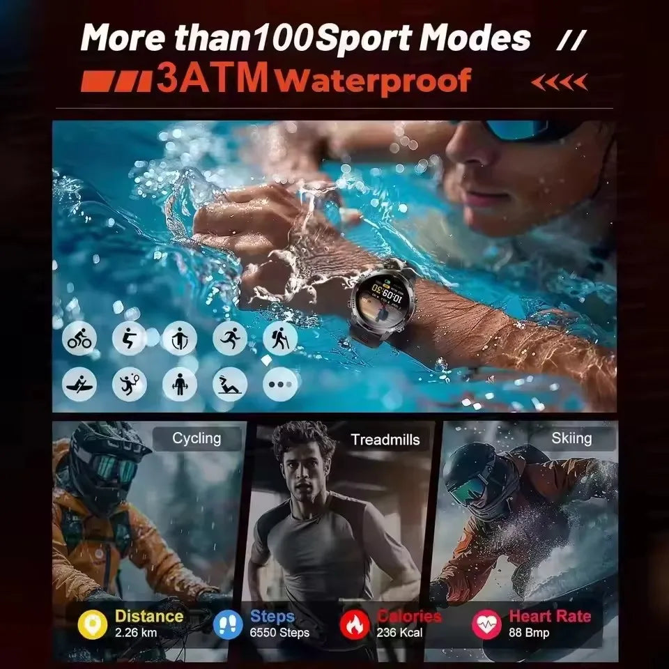 2025New Outdoor Military Smart Watch Bulit-in GPS Compass Altimeter Barometric 3ATM Waterproof AMOLED Bluetooth Call Smart Watch