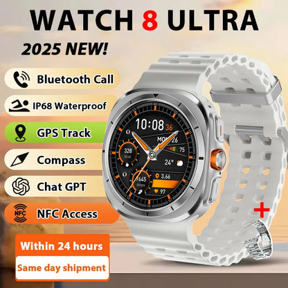 2025 New Watches 8 Ultra GPS Track Smart Watch Men Amoled Screen Heart Rate BT Call NFC Sports IP68 Waterproof Smartwatch Woman